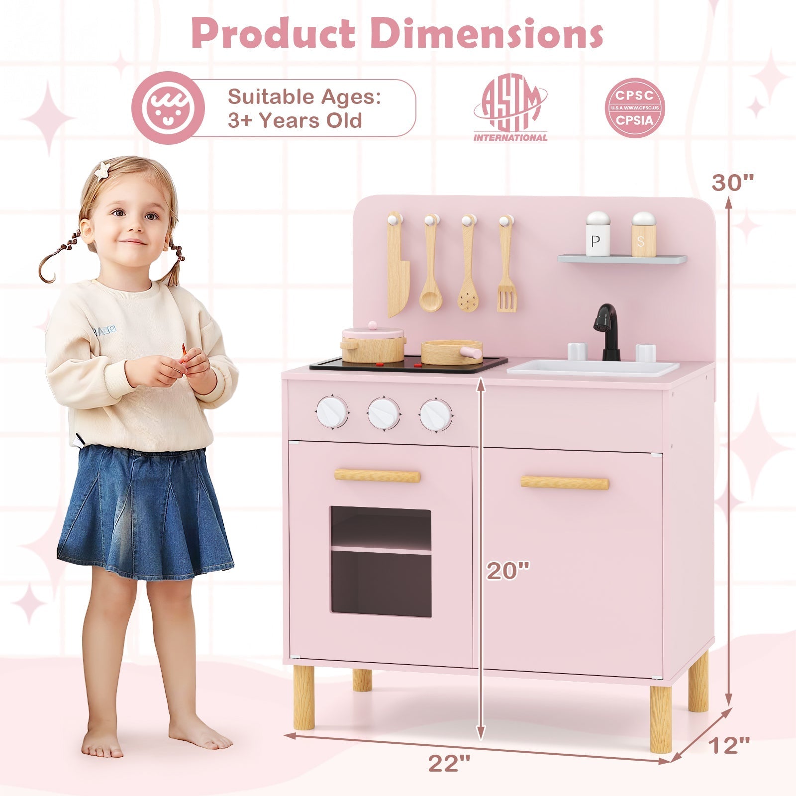 Kids Kitchen Playset with Cooking Accessories and Storage