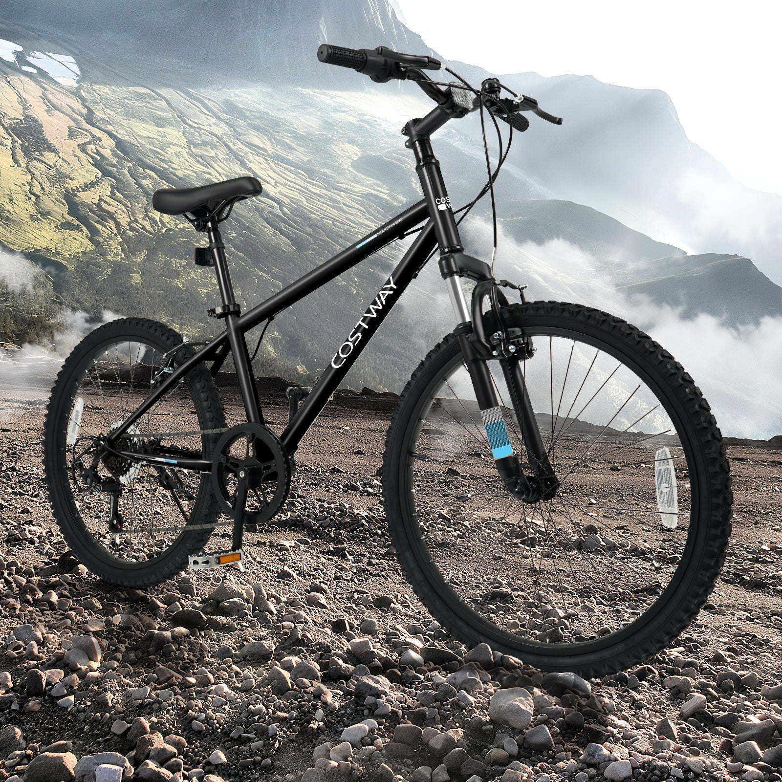 Kids Mountain Bike 20 24 Inch Child Bicycle for Boys Girls Aged 8+ Years Old Black
