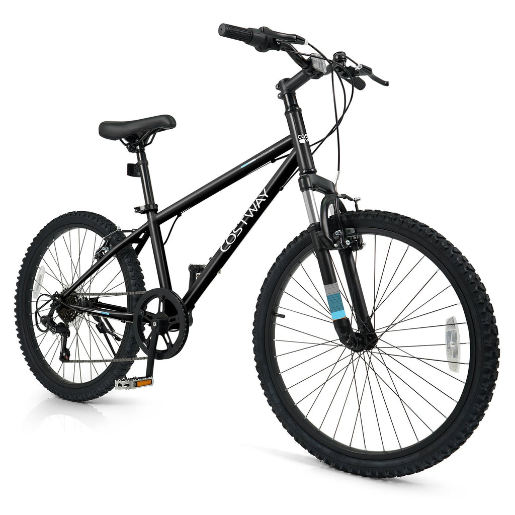 Kids Mountain Bike 20 24 Inch Child Bicycle for Boys Girls Aged 8+ Years Old Black