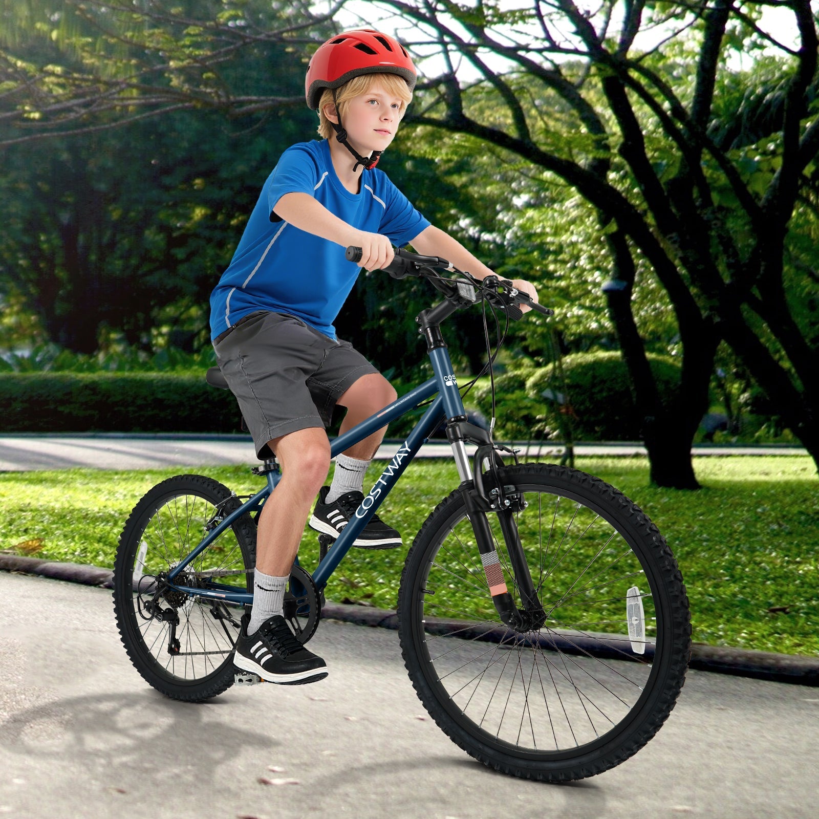 Kids Mountain Bike 20 24 Inch Child Bicycle for Boys Girls Aged 8+ Years Old Navy