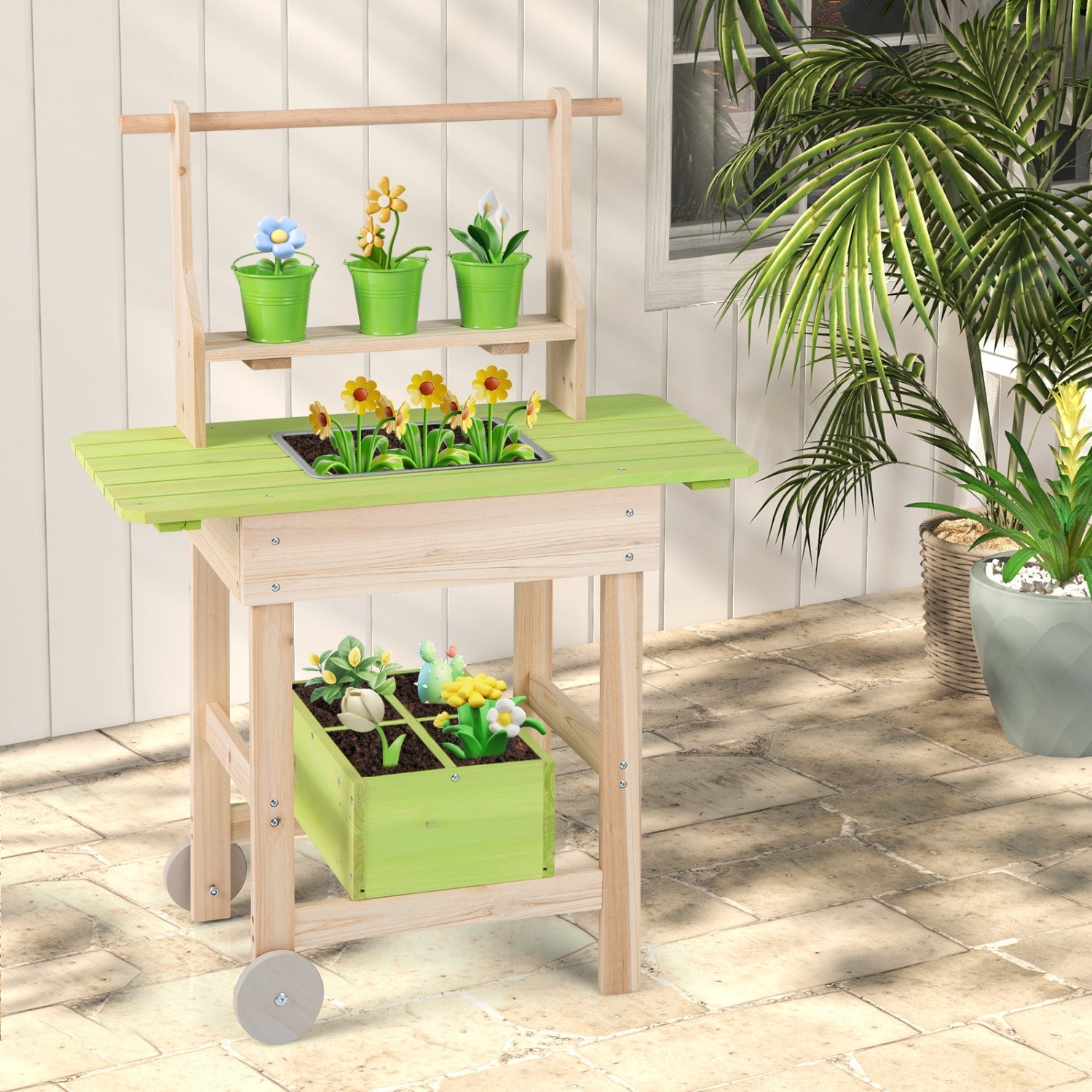 Kids Mud Kitchen with Removable Pots and Planting Trough
