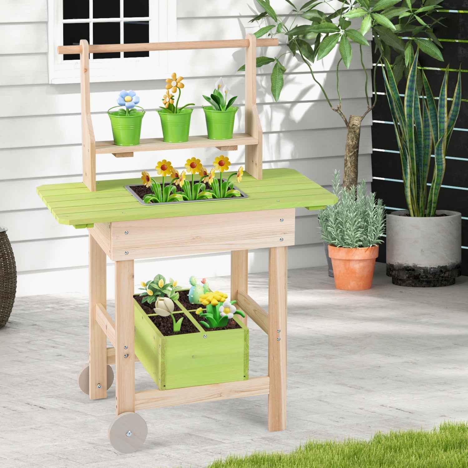 Kids Mud Kitchen with Removable Pots and Planting Trough