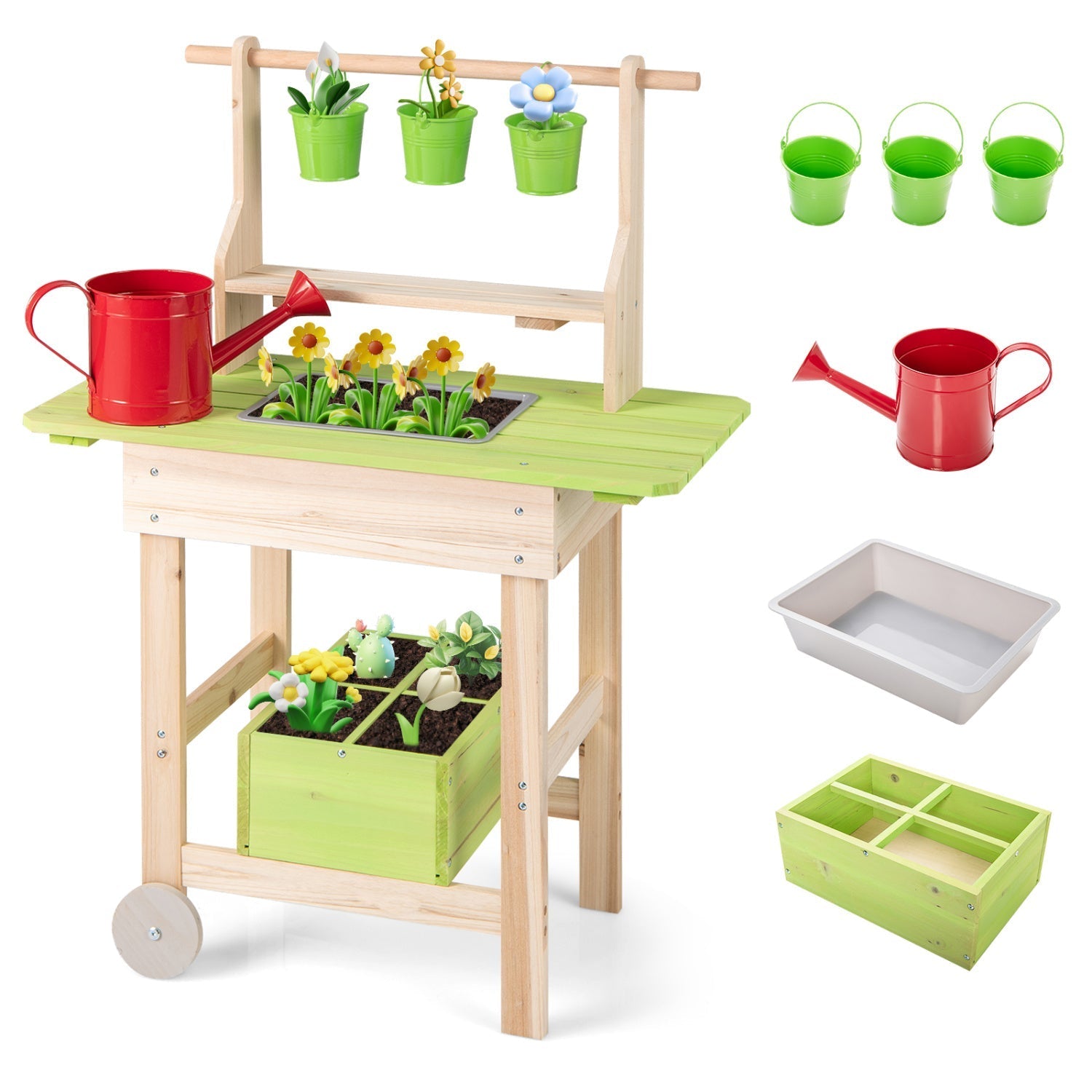 Kids Mud Kitchen with Removable Pots and Planting Trough
