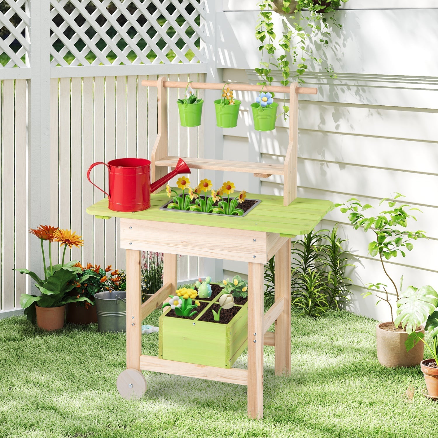 Kids Mud Kitchen with Removable Pots and Planting Trough