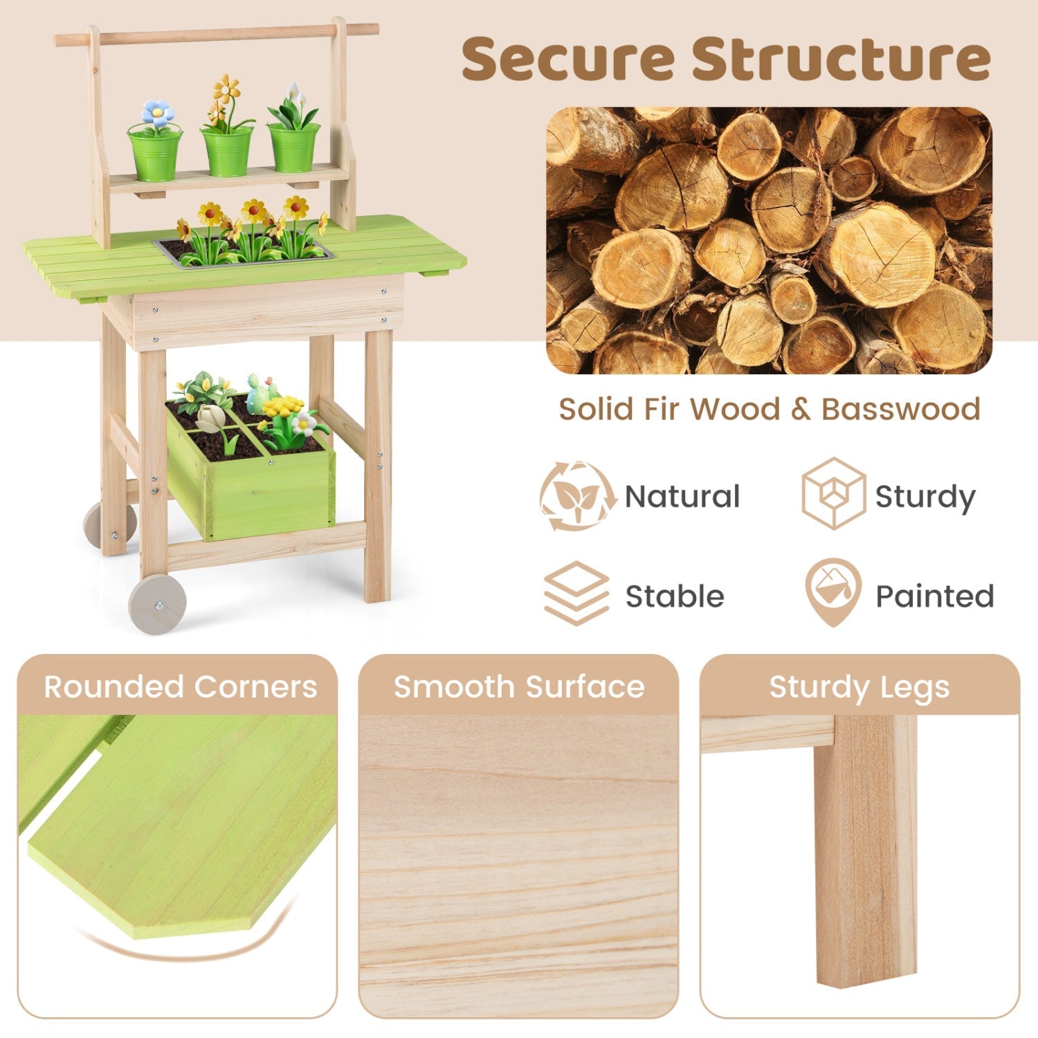 Kids Mud Kitchen with Removable Pots and Planting Trough