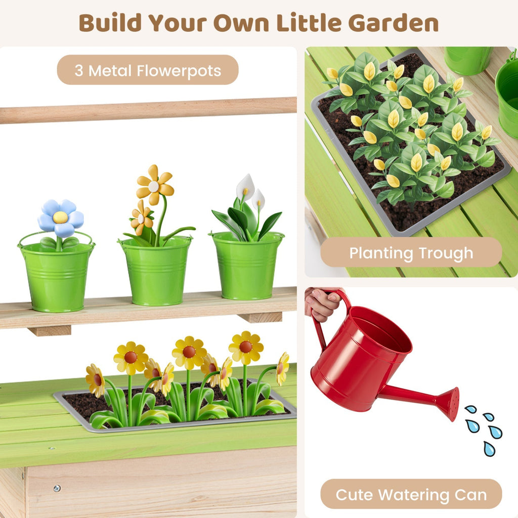 Kids Mud Kitchen with Removable Pots and Planting Trough