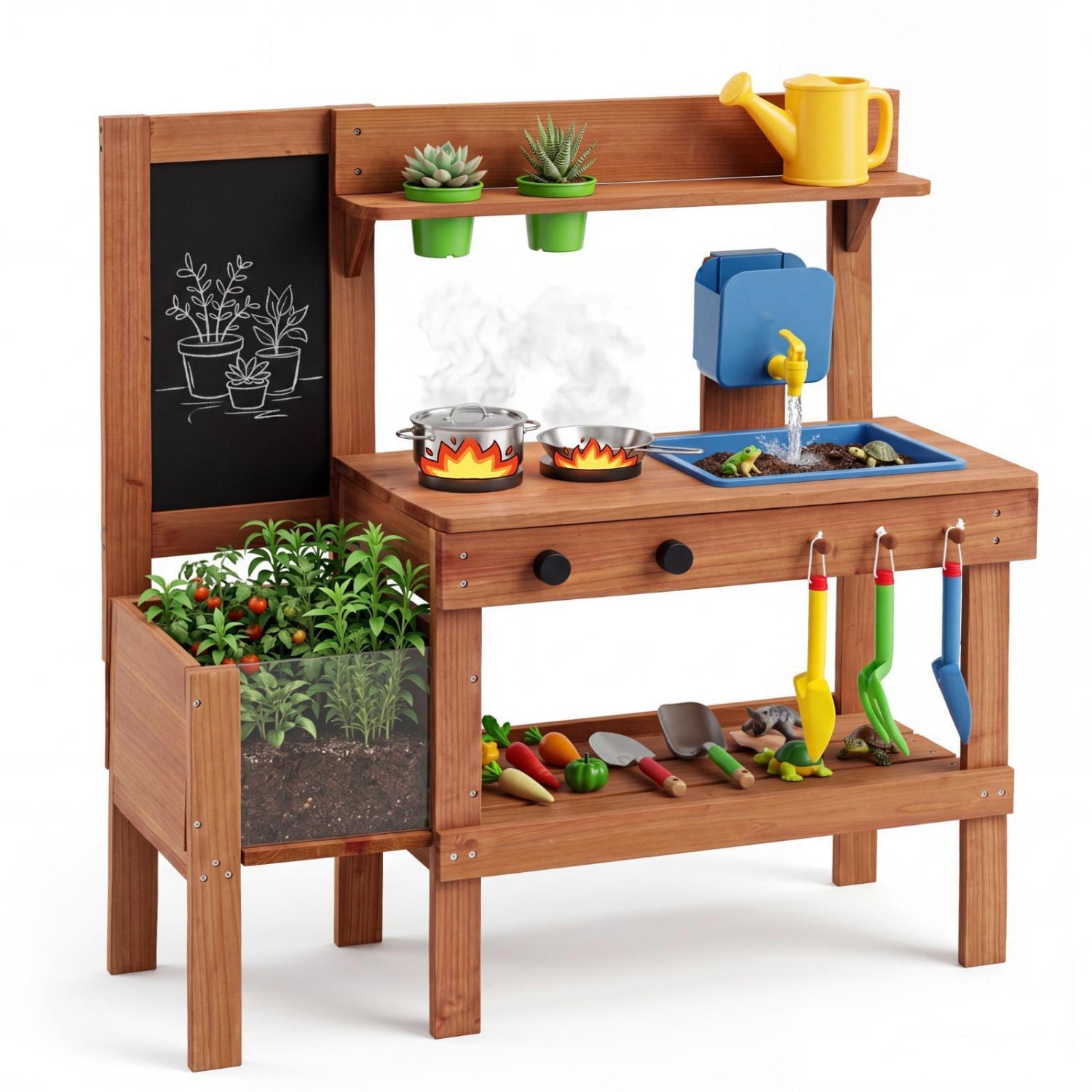 Kids Mud Kitchen with Planter Box and 13 Accessories