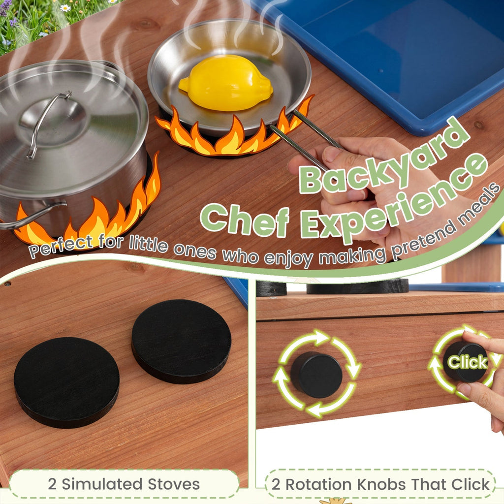 Kids Mud Kitchen with Planter Box and 13 Accessories