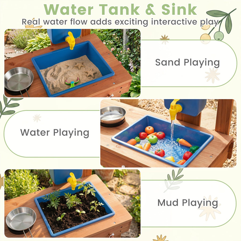 Kids Mud Kitchen with Planter Box and 13 Accessories