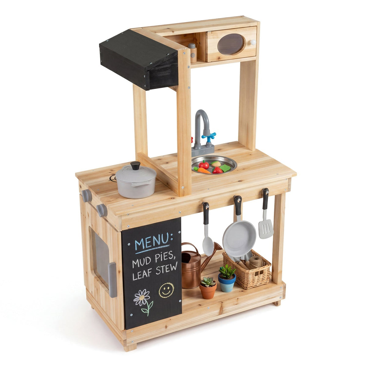 Wooden Mud Kitchen Playset with Stove and Chalkboard