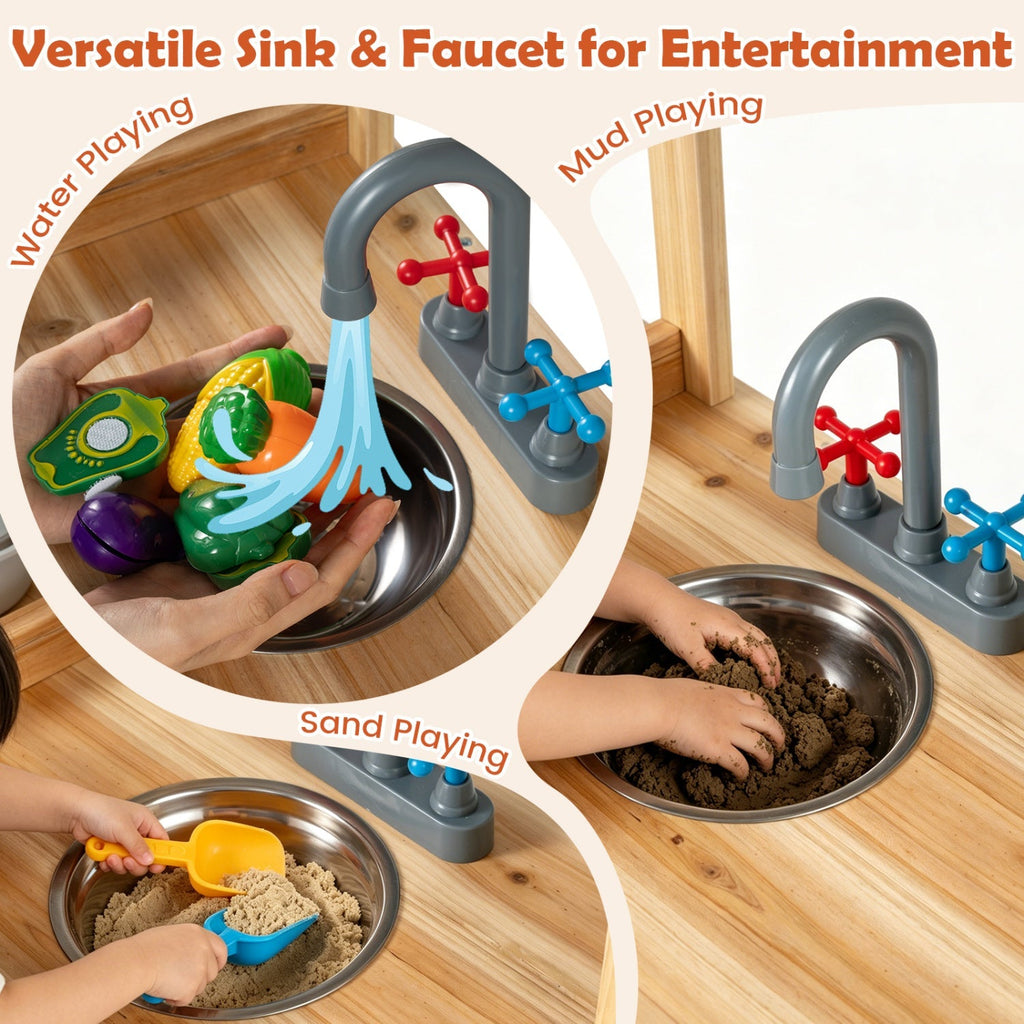 Wooden Mud Kitchen Playset with Stove and Chalkboard