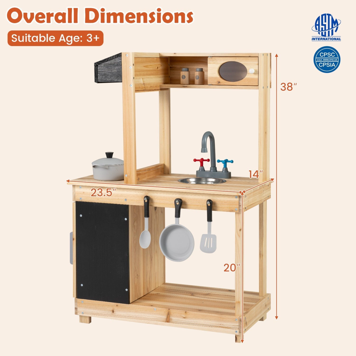 Wooden Mud Kitchen Playset with Stove and Chalkboard