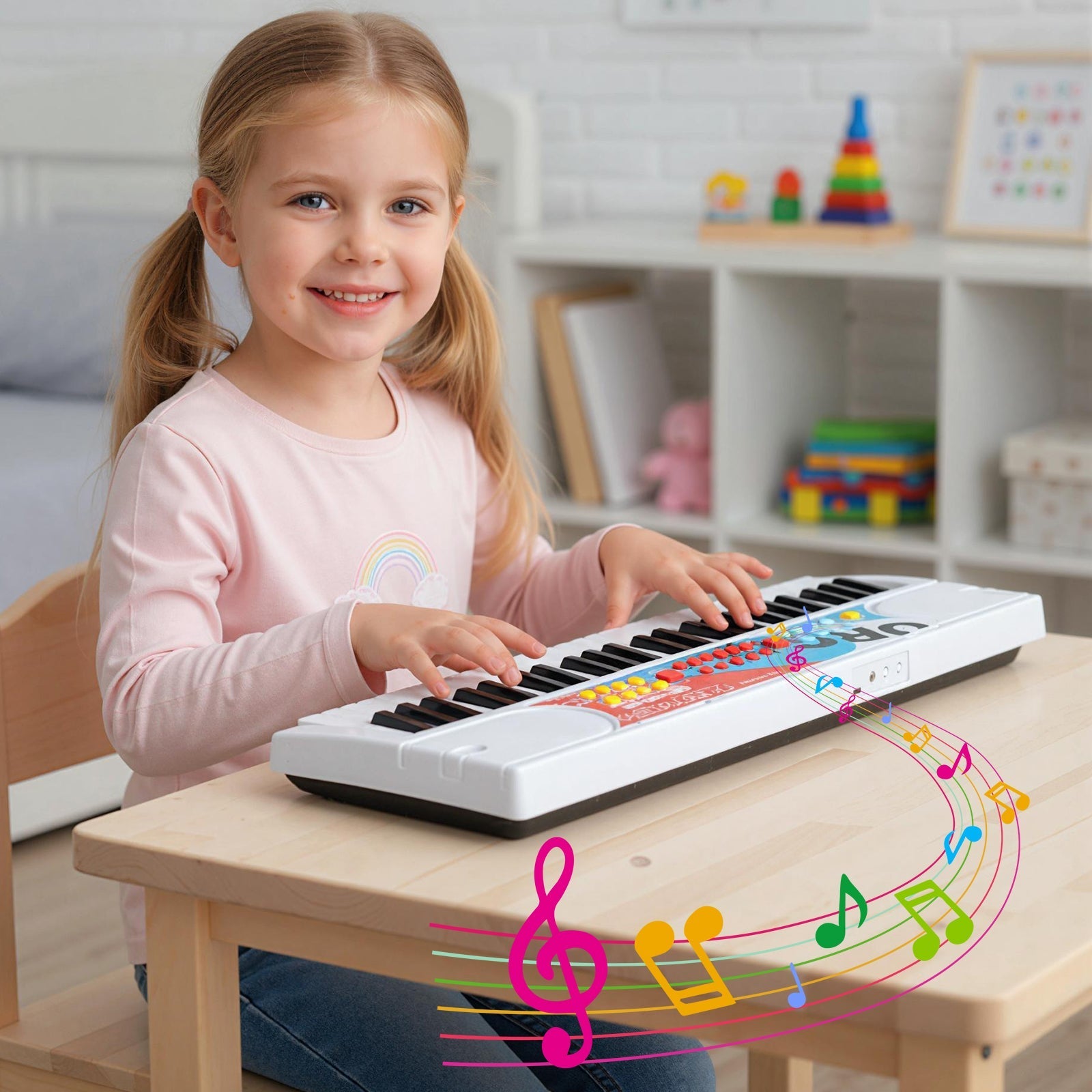 Kids Piano Keyboard 49 Keys Portable Electric Keyboard Piano with 8 Rhythms 8 Tones