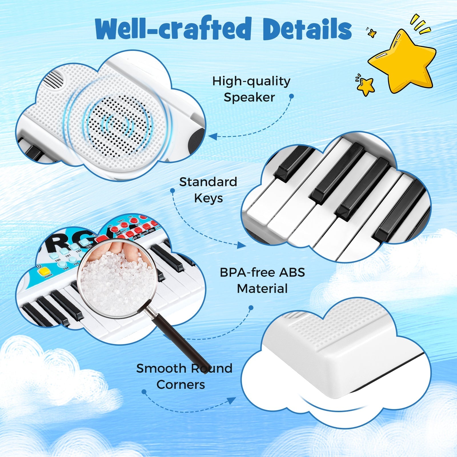 Kids Piano Keyboard 49 Keys Portable Electric Keyboard Piano with 8 Rhythms 8 Tones