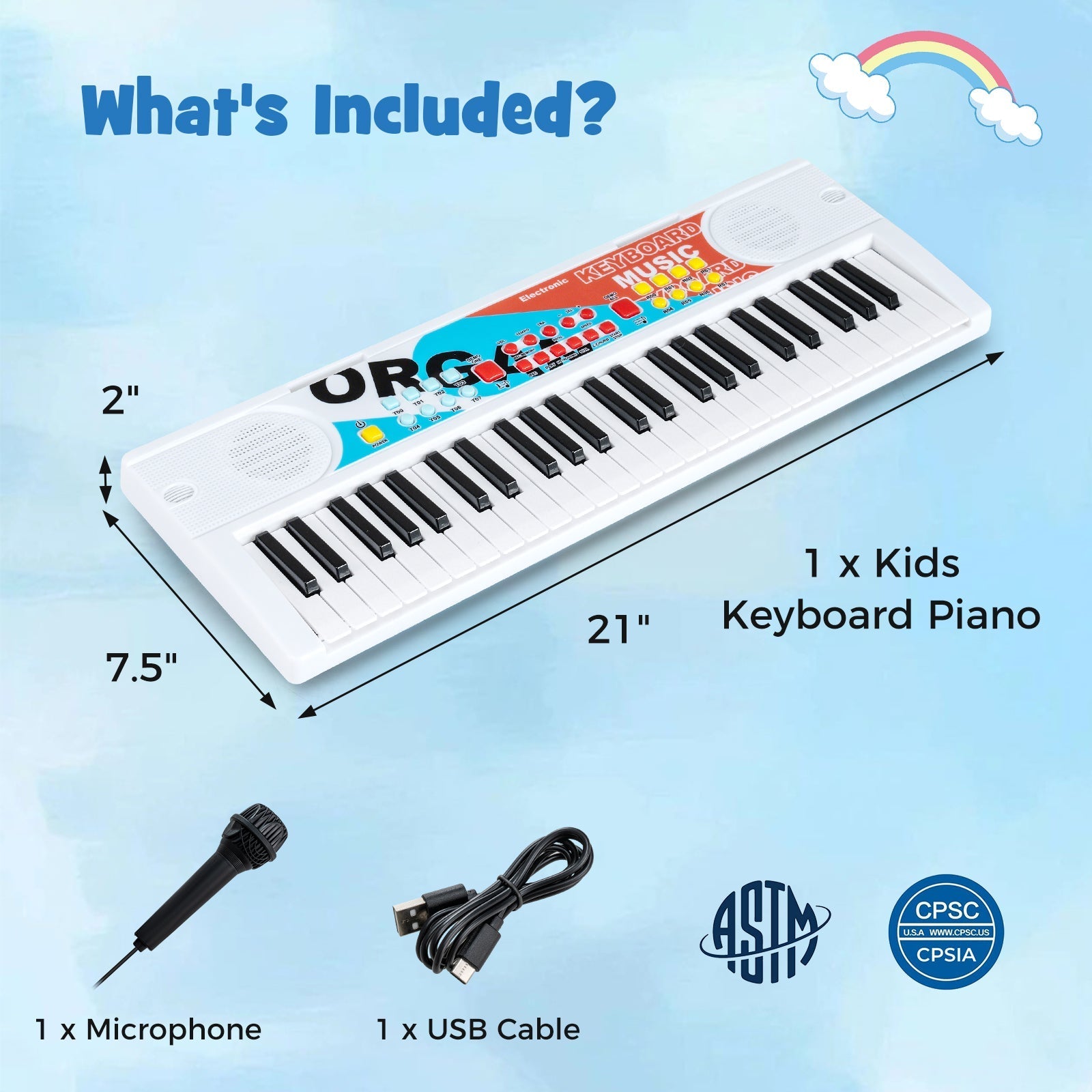 Kids Piano Keyboard 49 Keys Portable Electric Keyboard Piano with 8 Rhythms 8 Tones