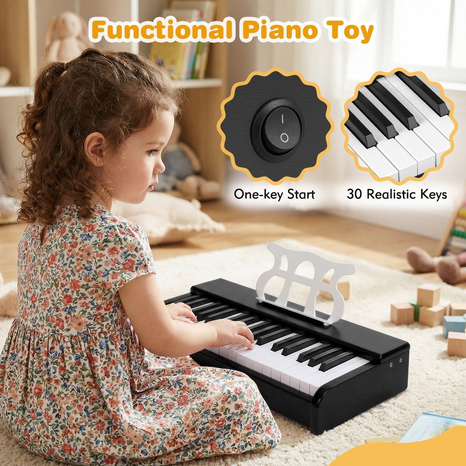 Kids Piano Keyboard 30 Keys Digital Piano with Music Stand for 3+ Years Old Beginners