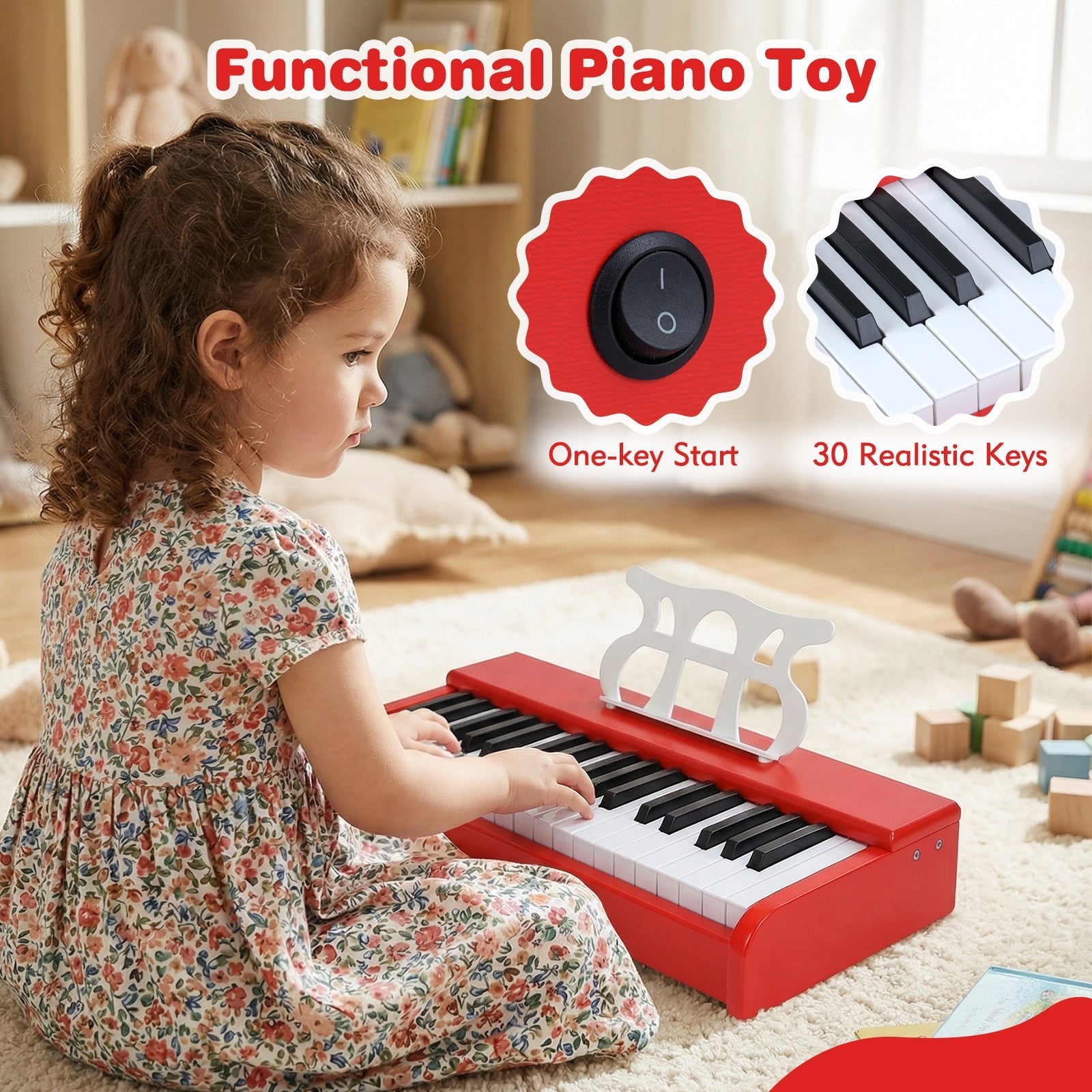 Kids Piano Keyboard 30 Keys Digital Piano with Music Stand for 3+ Years Old Beginners