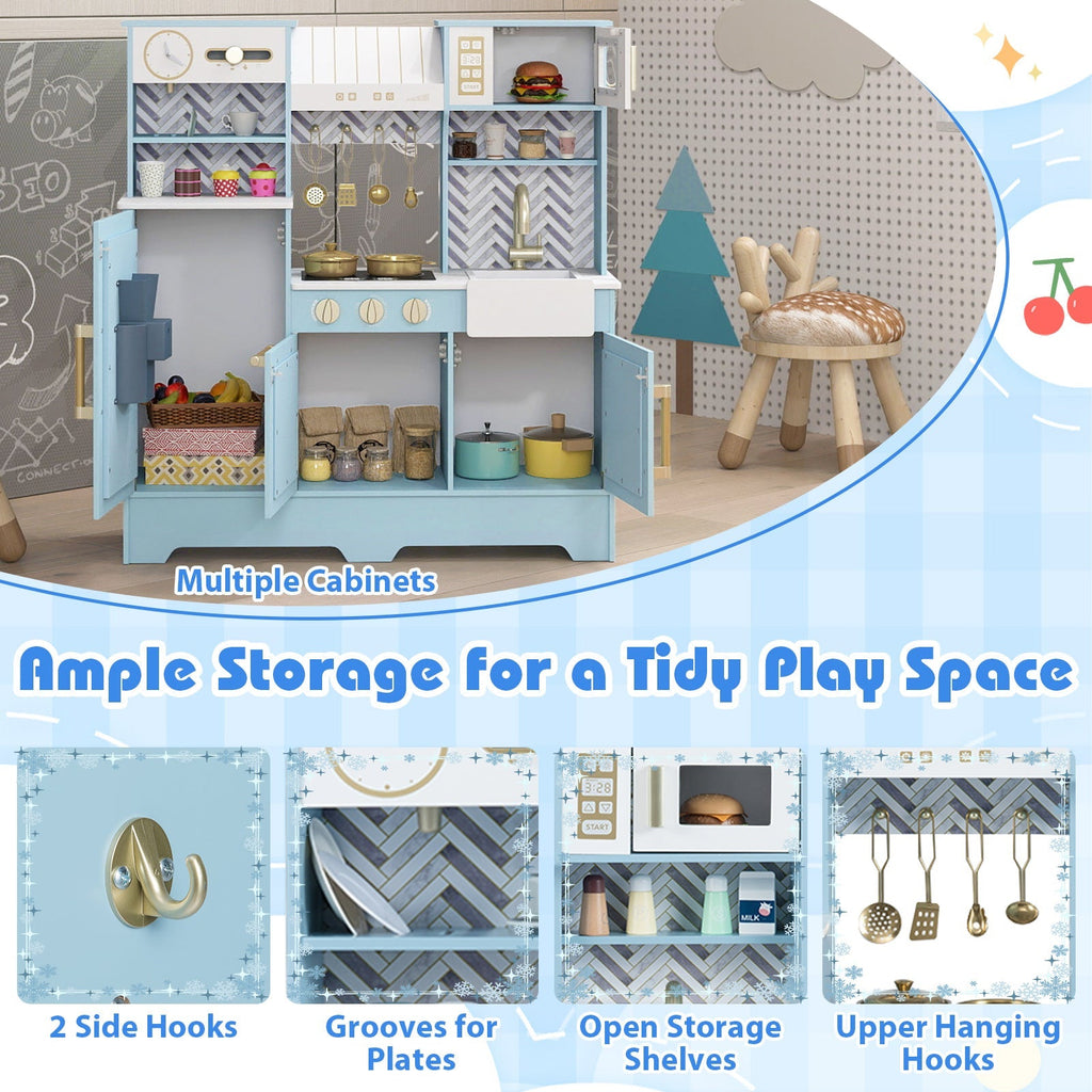 Kids Play Kitchen with Stoves and Faucet for Girls Boys Aged 3-6