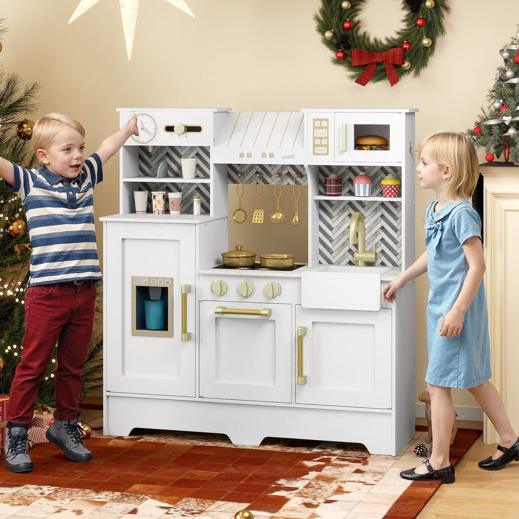 Kids Play Kitchen with Stoves and Faucet for Girls Boys Aged 3-6
