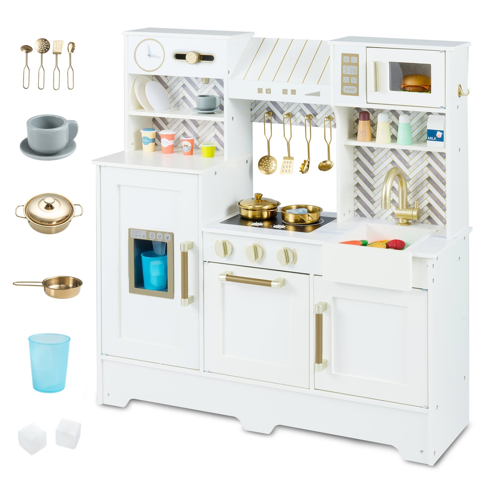 Kids Play Kitchen with Stoves and Faucet for Girls Boys Aged 3-6
