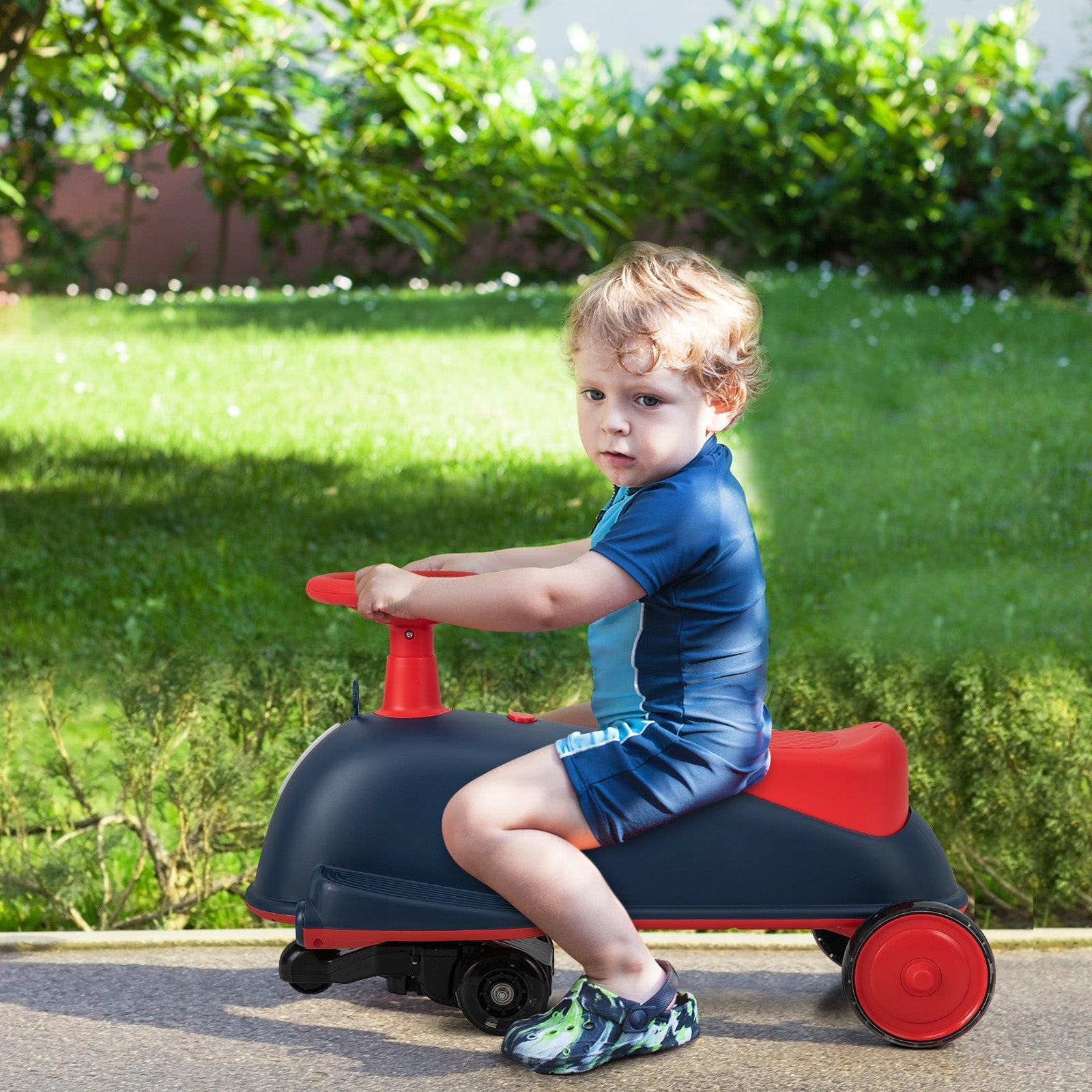 6V Kids Ride On Drifting Wiggle Car 2 in 1 with Music and Pedal and Dolphin-like Design-Blue