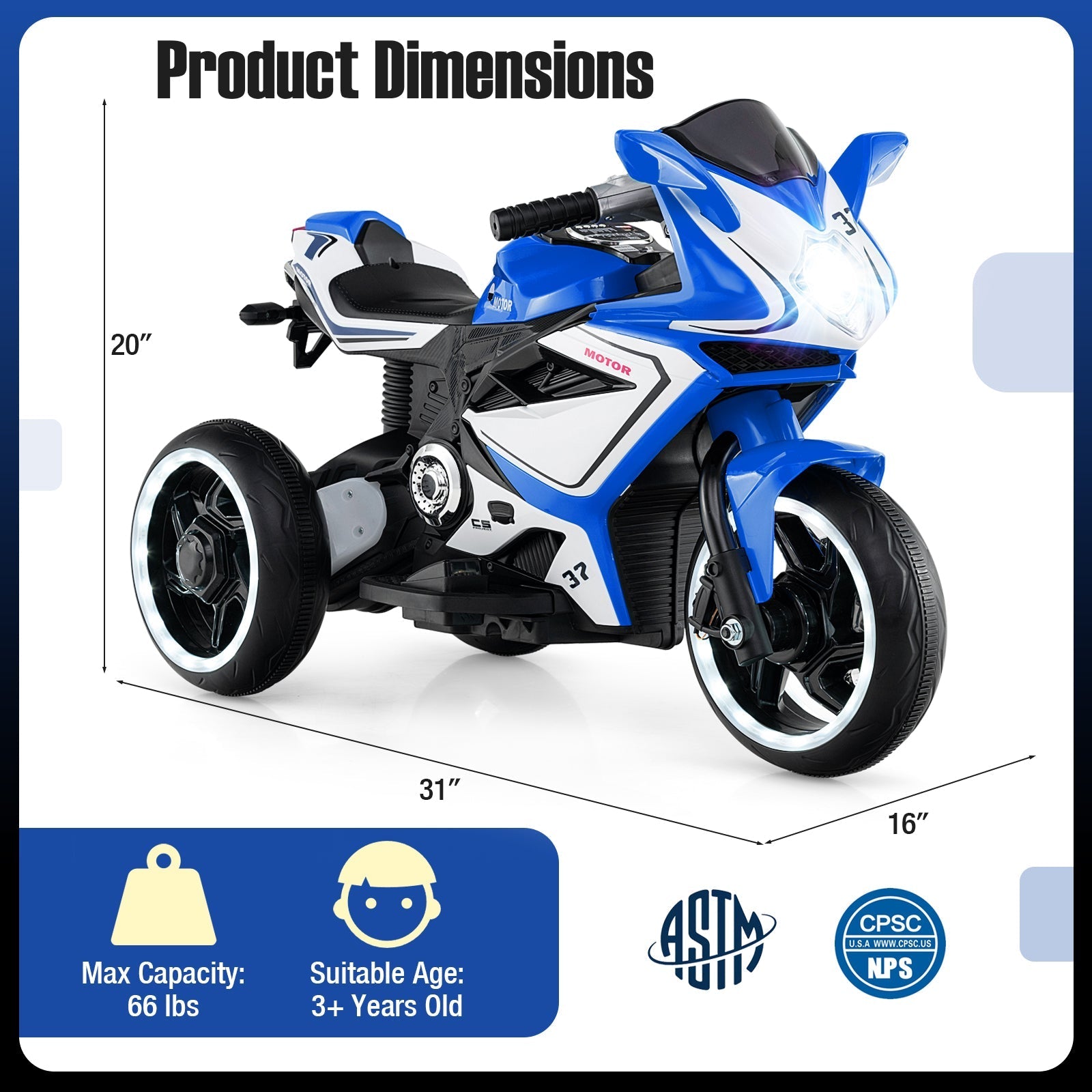 Kids Ride on Motorcycle 6V Battery Powered Mini Electric Motorbike with LED Lights