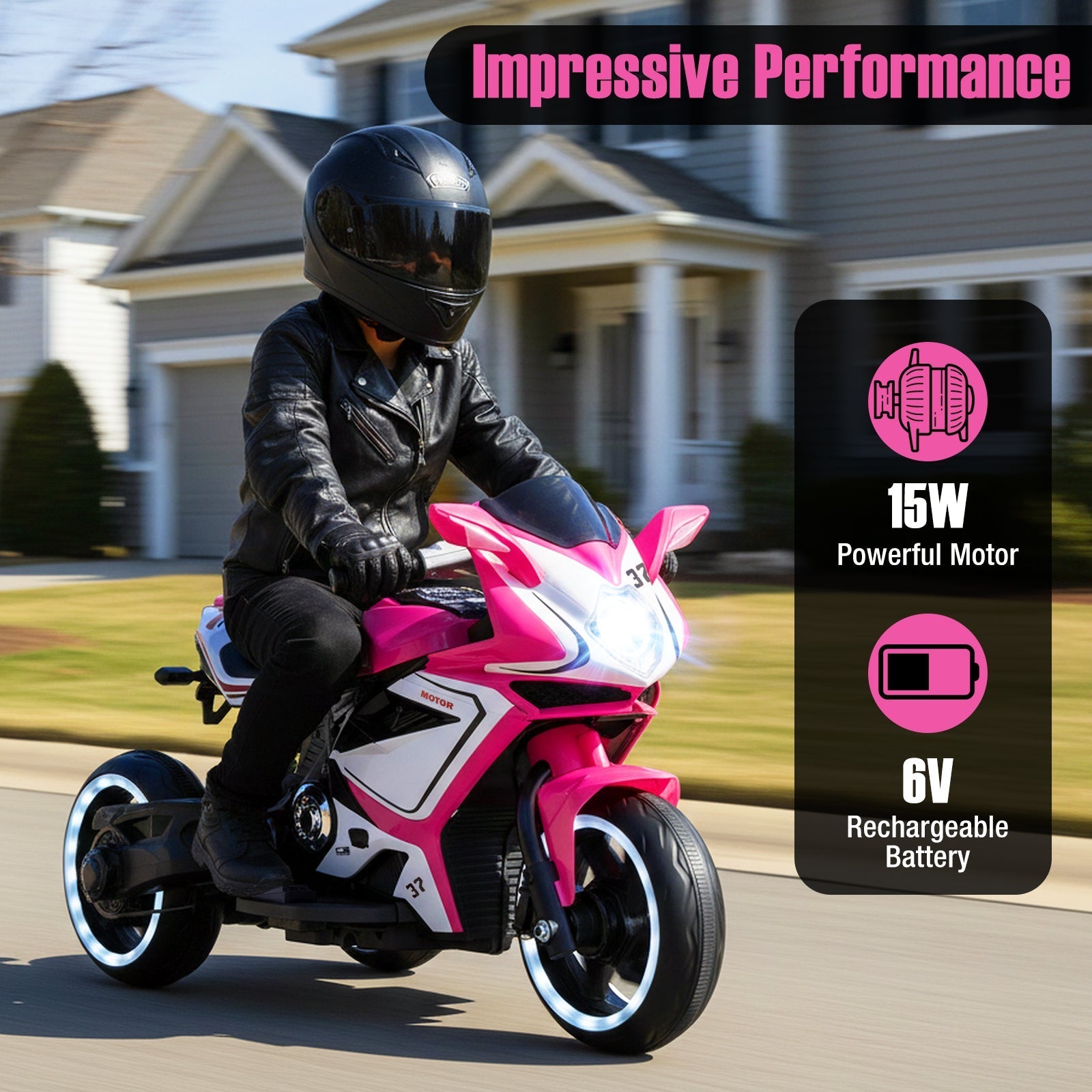 Kids Ride on Motorcycle 6V Battery Powered Mini Electric Motorbike with LED Lights