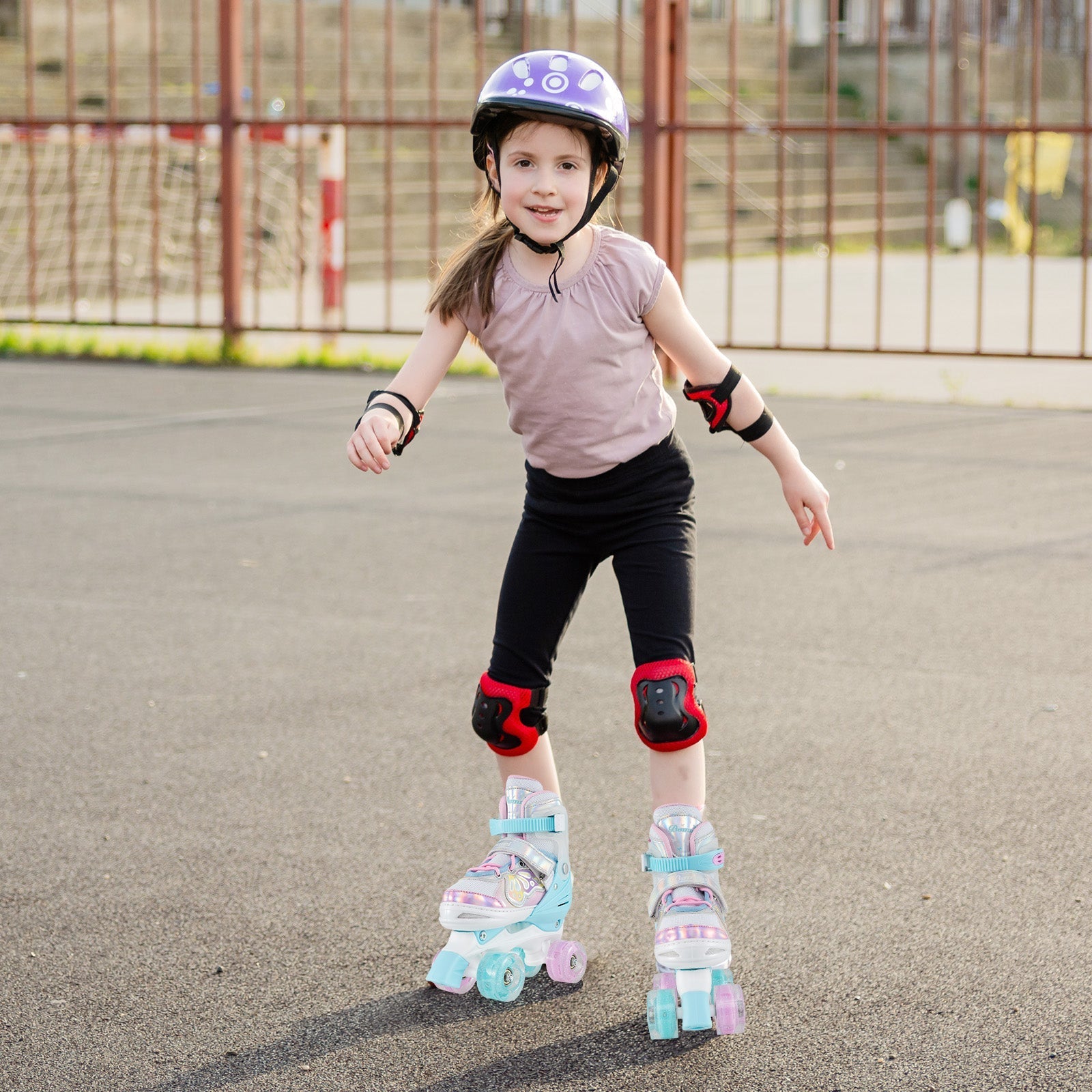 Kids Roller Skates 4 Sizes Adjustable Quad Skates with Light-up Wheels