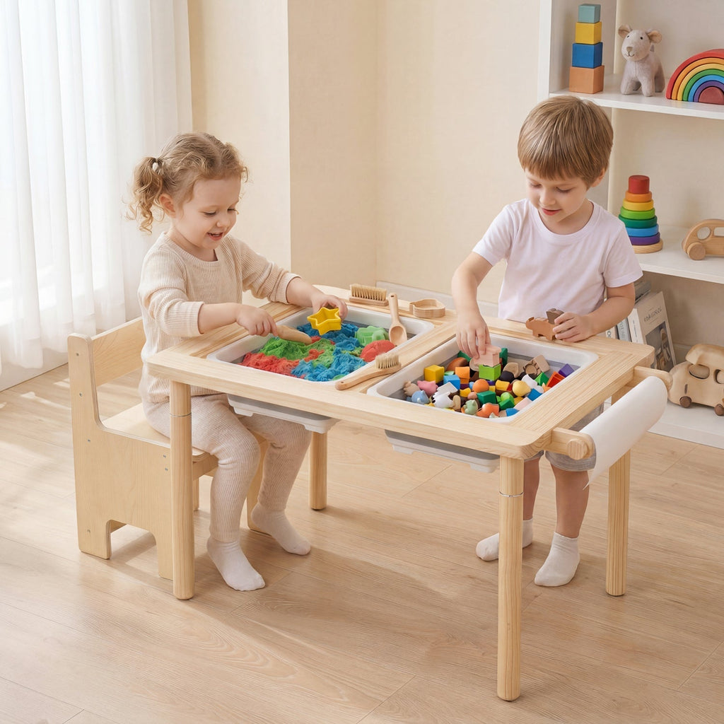 Kids Sensory Table Set with Adjustable Height and 2 Chairs