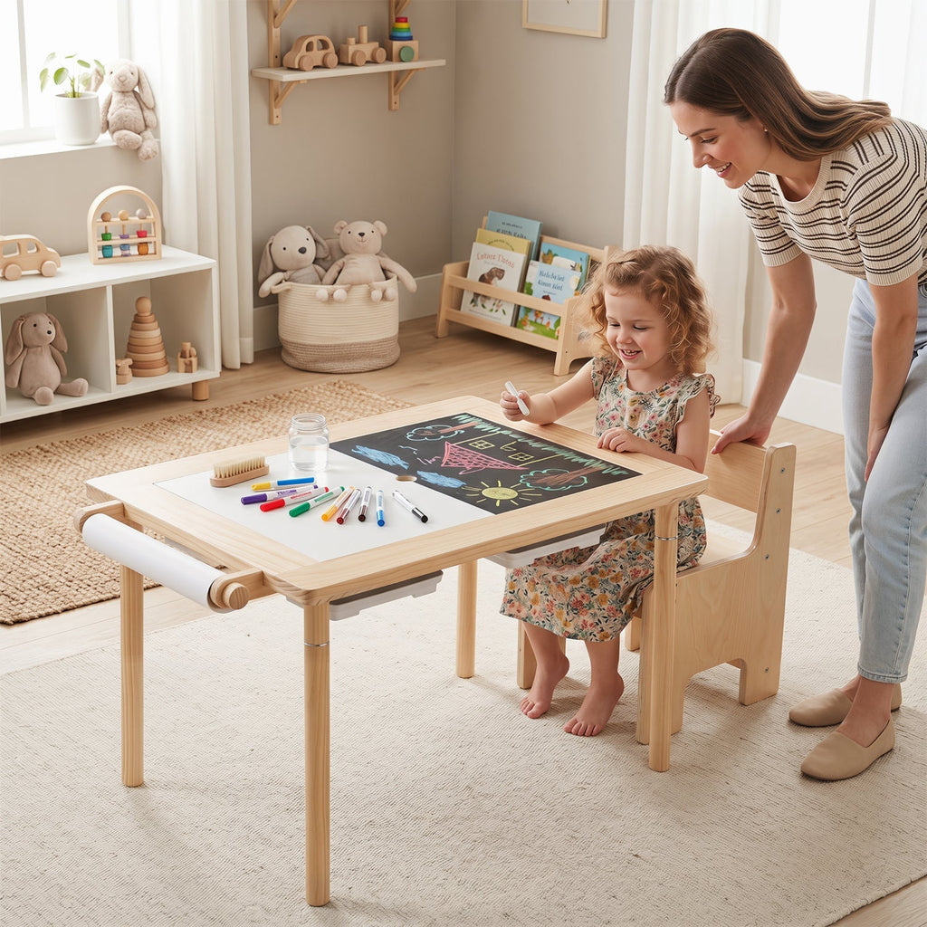 Kids Sensory Table Set with Adjustable Height and 2 Chairs