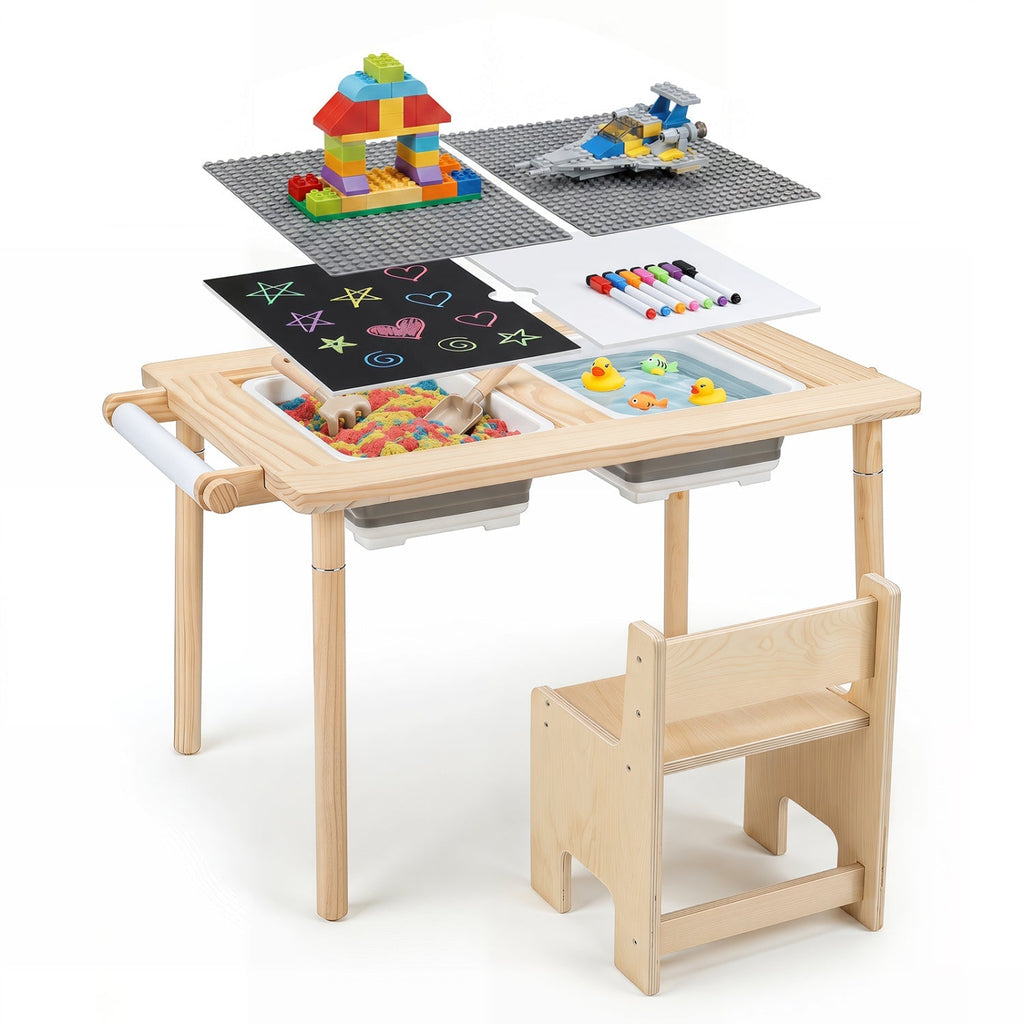 Kids Sensory Table Set with Adjustable Height and 2 Chairs