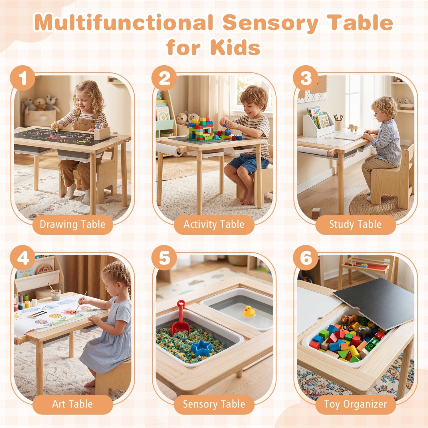 Kids Sensory Table Set with Adjustable Height and 2 Chairs