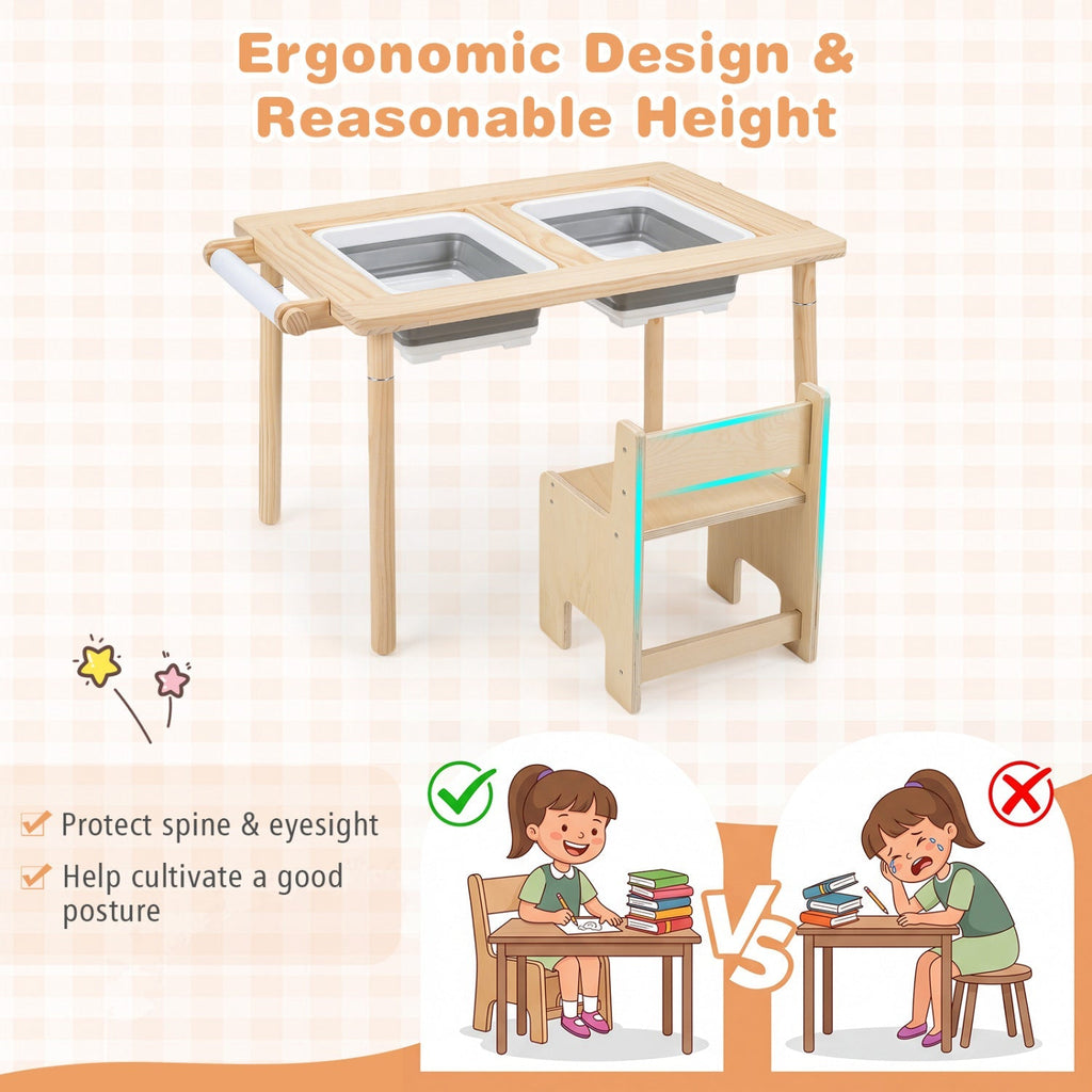 Kids Sensory Table Set with Adjustable Height and 2 Chairs