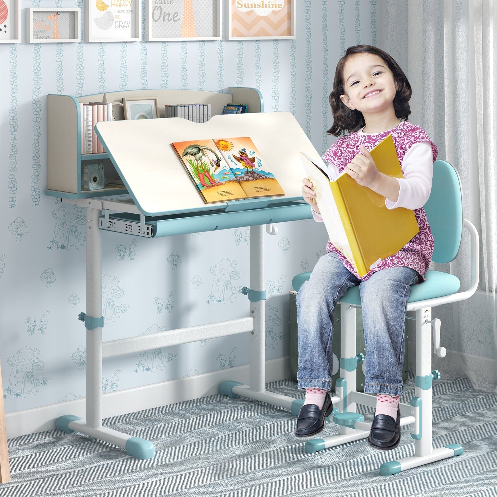 Height Adjustable Kids Study Desk with Tilt Desktop