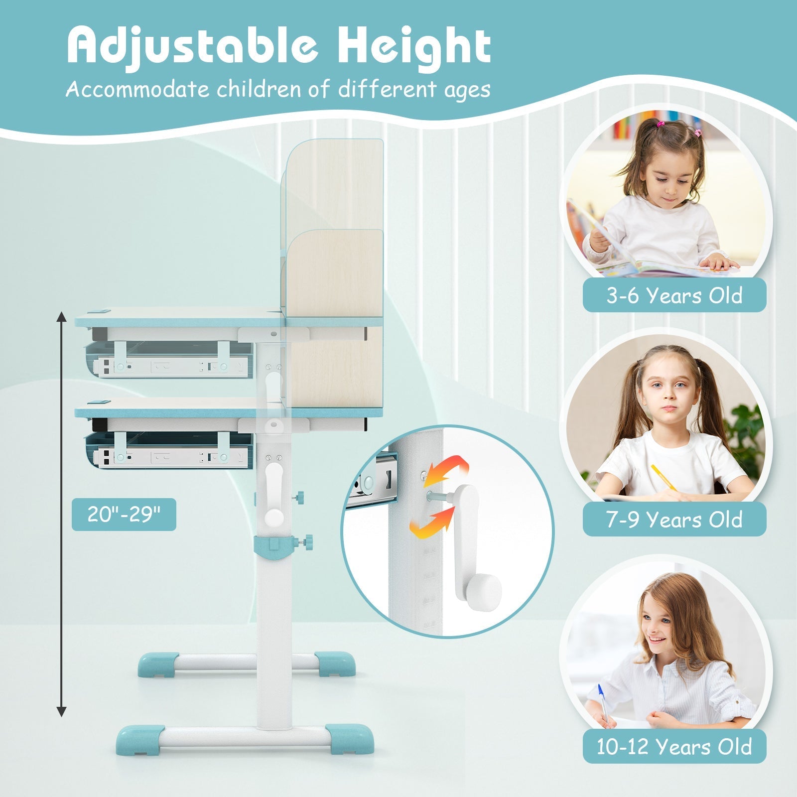 Height Adjustable Kids Study Desk with Tilt Desktop