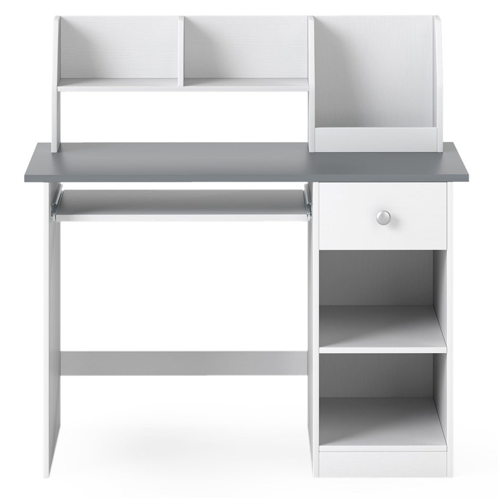 Kids Study Desk with Hutch, Drawer & Shelves