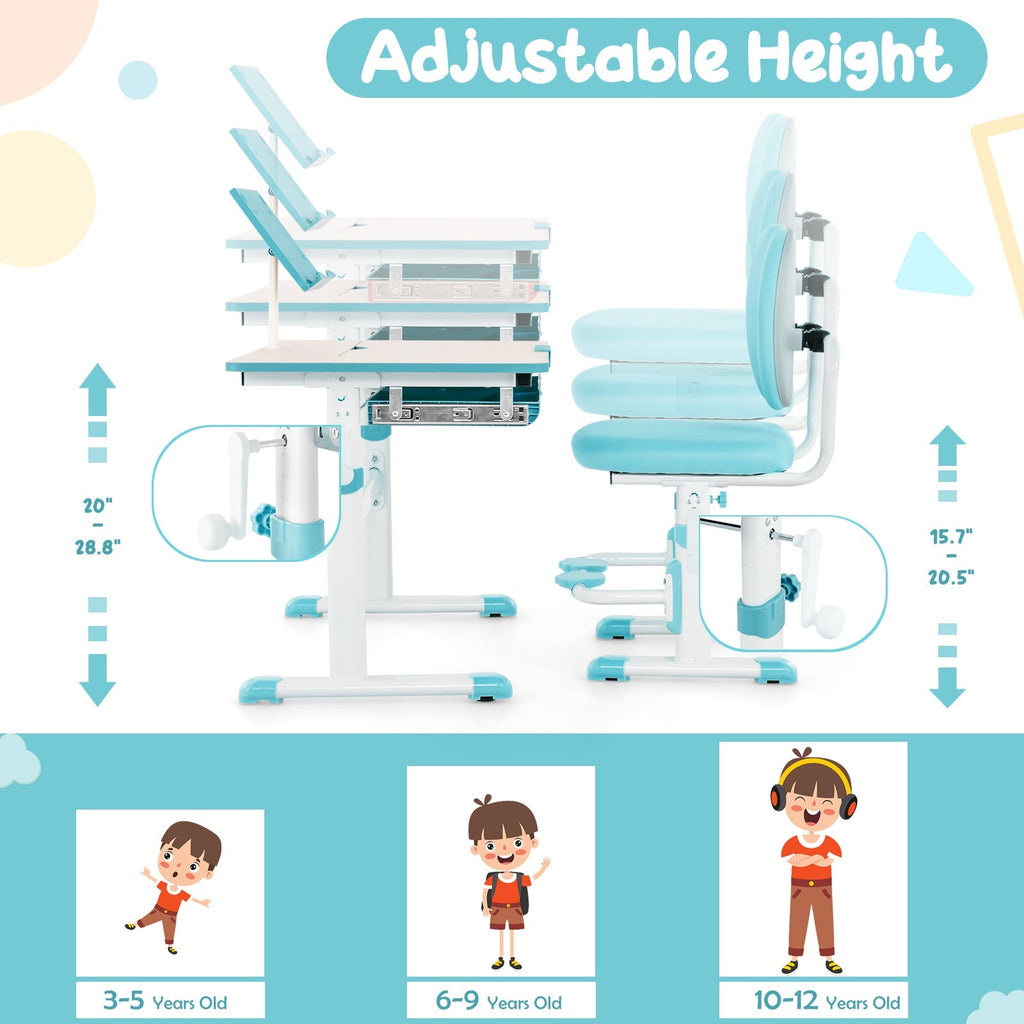 Height-Adjustable Kid's Study Desk and Chair Set
