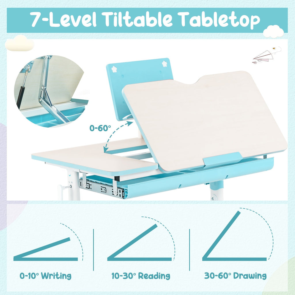 Height-Adjustable Kid's Study Desk and Chair Set