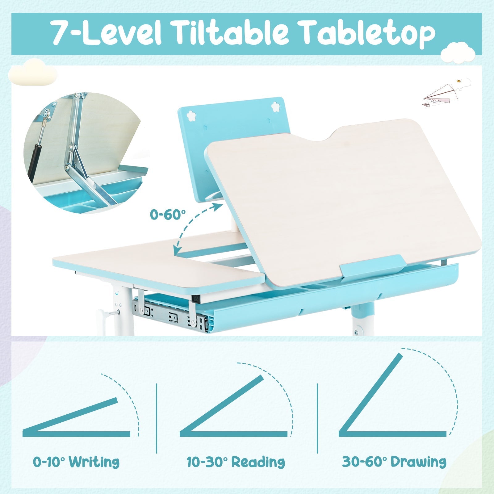 Height-Adjustable Kid's Study Desk and Chair Set