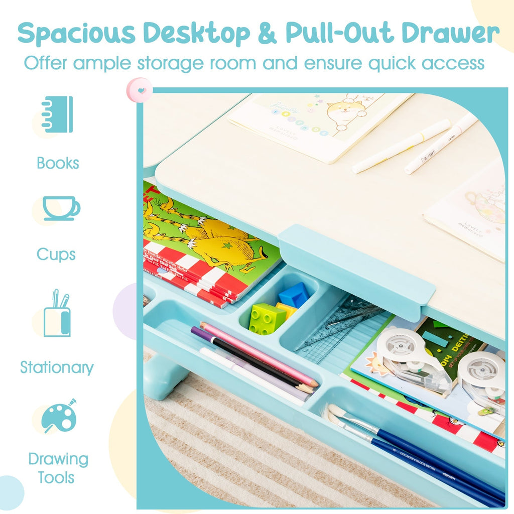Height-Adjustable Kid's Study Desk and Chair Set