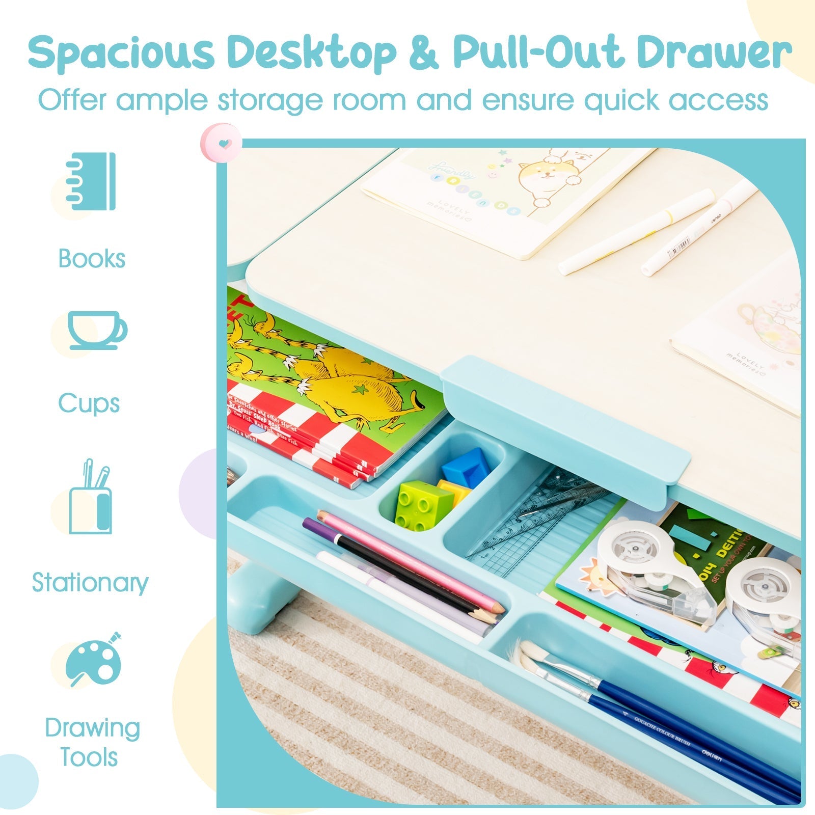 Height-Adjustable Kid's Study Desk and Chair Set