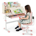 Height Adjustable Children School Home Study Table and Chair Set with Tilted Desktop for 3-12 Years Old