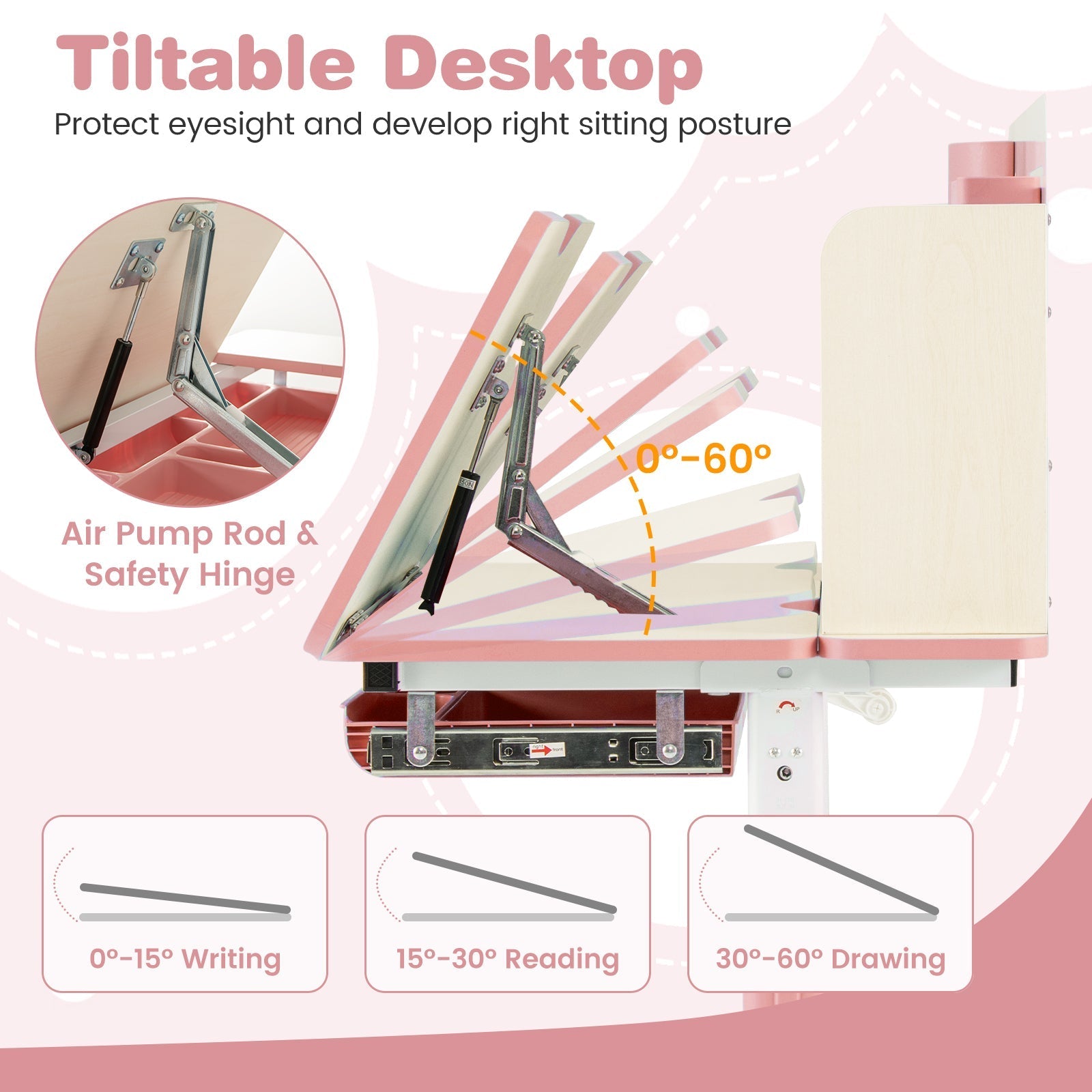 Height Adjustable Children School Home Study Table and Chair Set with Tilted Desktop for 3-12 Years Old
