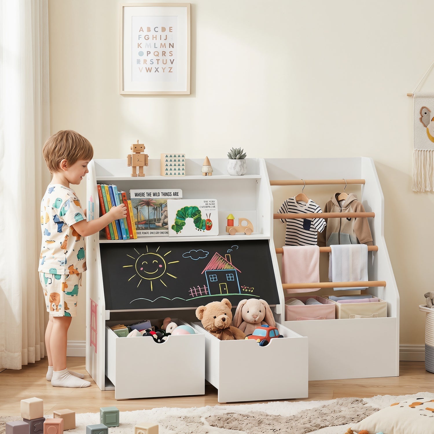 Kids Toy Storage Organizer with Flip-Up Blackboard