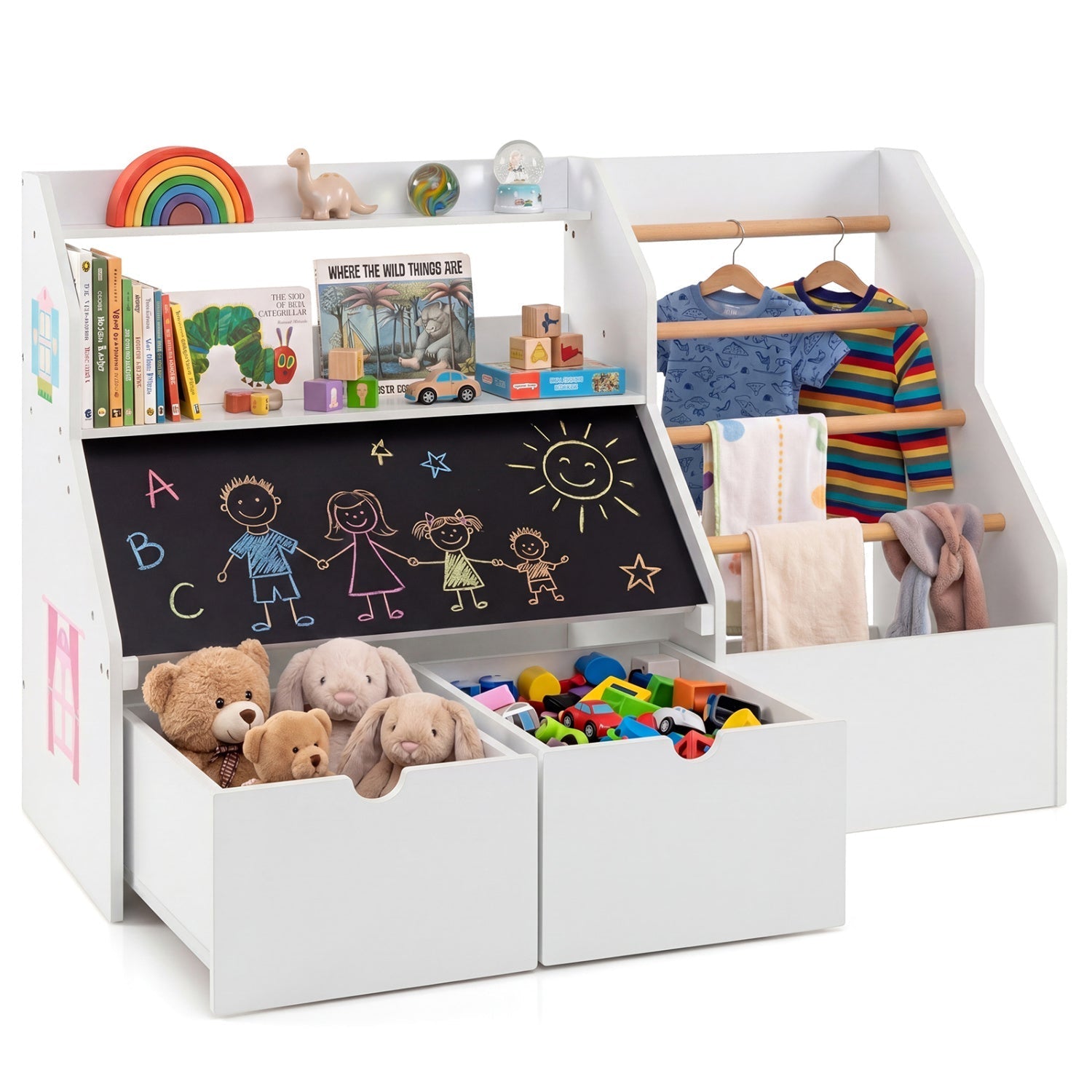 Kids Toy Storage Organizer with Flip-Up Blackboard