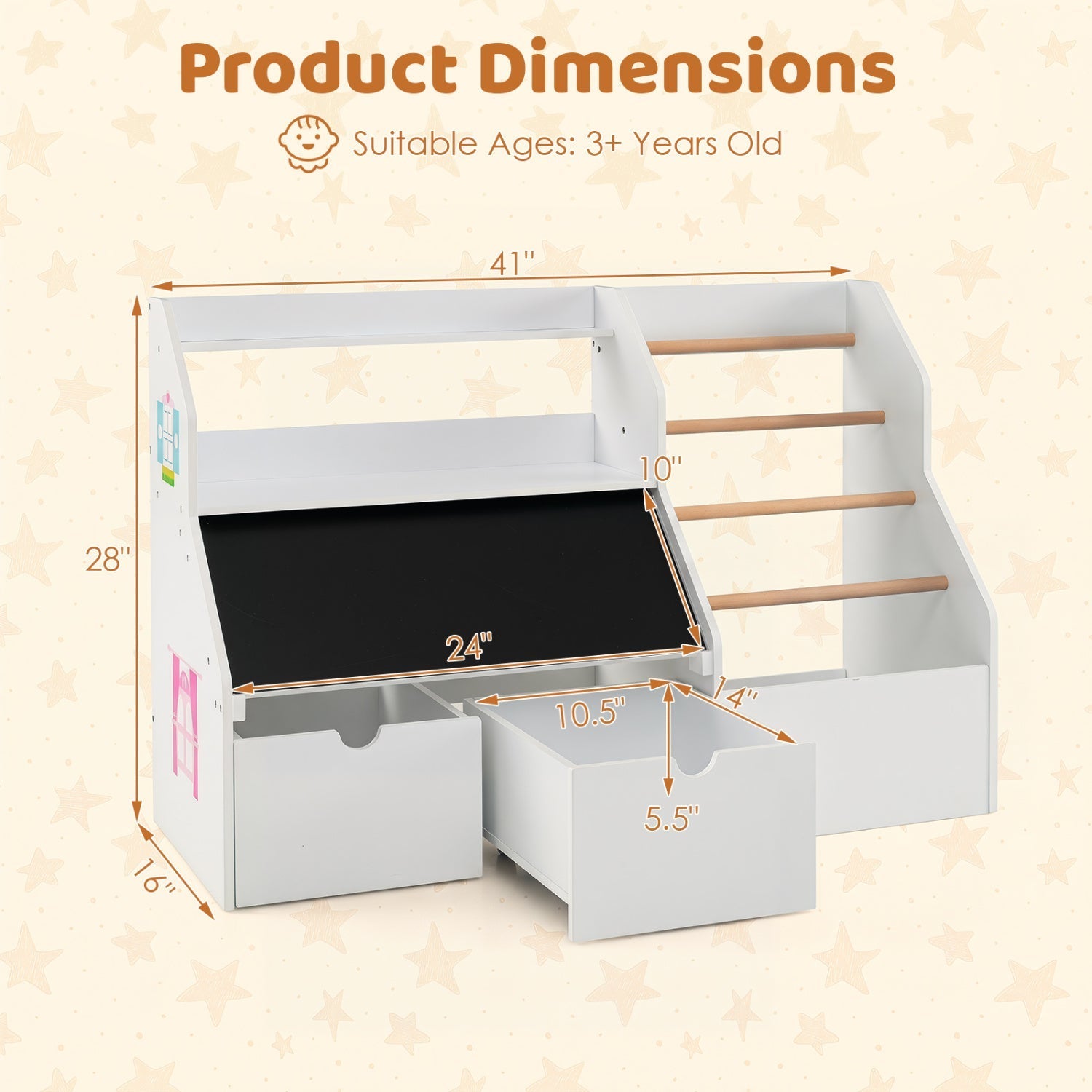 Kids Toy Storage Organizer with Flip-Up Blackboard