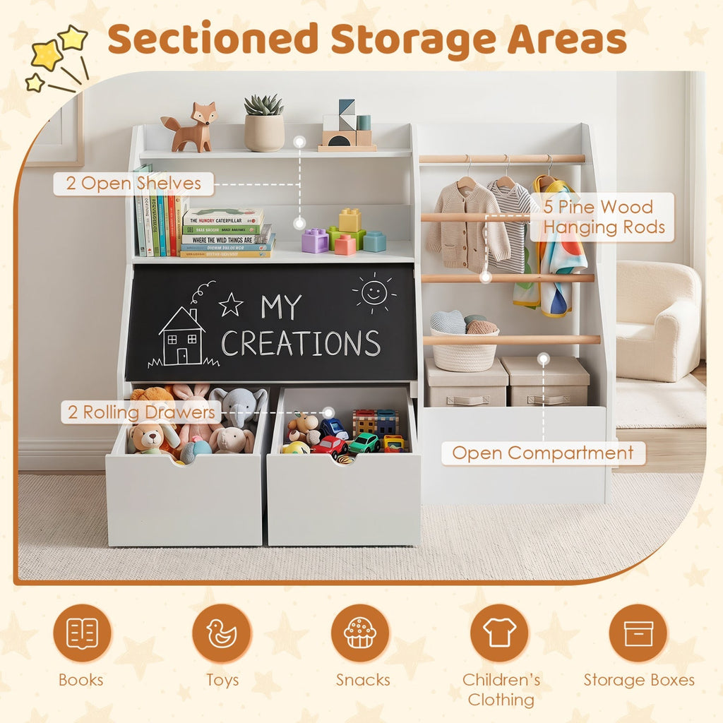 Kids Toy Storage Organizer with Flip-Up Blackboard