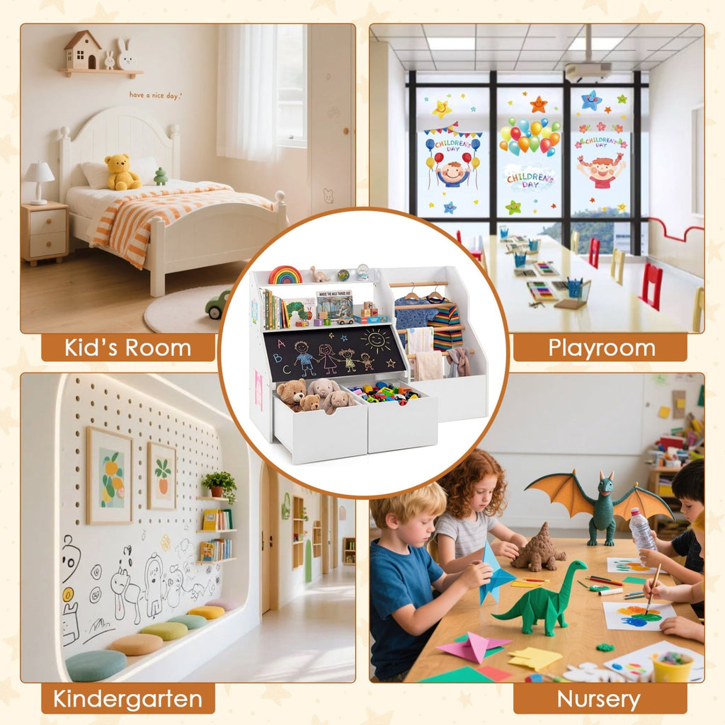Kids Toy Storage Organizer with Flip-Up Blackboard