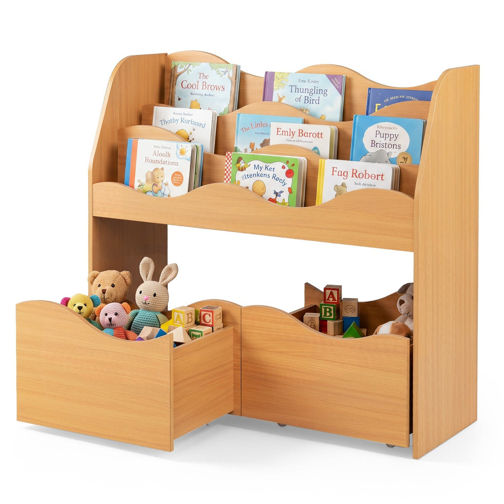 Kids Storage Organizer with Rolling Drawers and Bookshelf