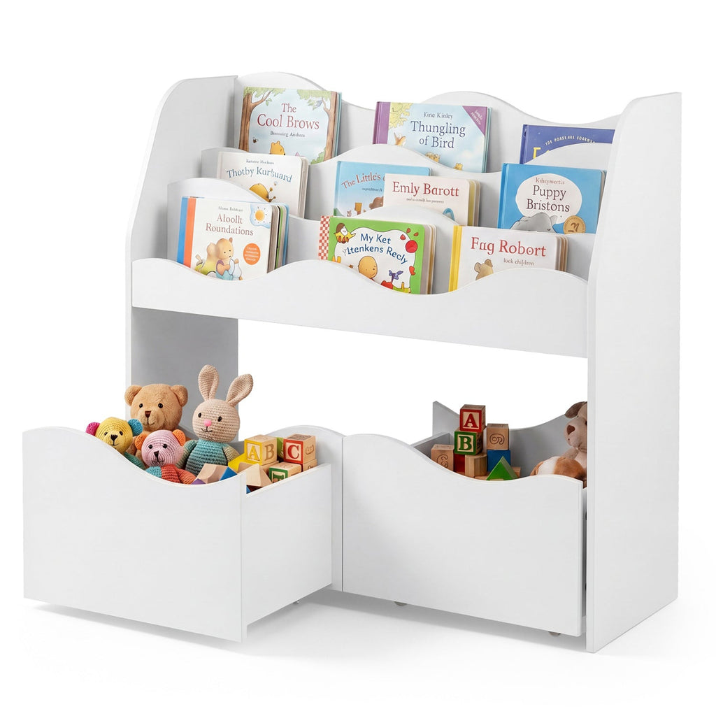 Kids Storage Organizer with Rolling Drawers and Bookshelf